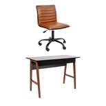 42" Back To School Study Bundle Computer Desk with Drawer, Wooden Legs and Armless Task Chair - Riverstone Furniture