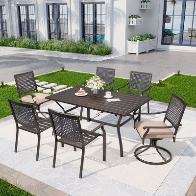 Captiva Designs 7pc Patio Dining Set with Slat-top Rectangle Steel Table & Metal Chairs