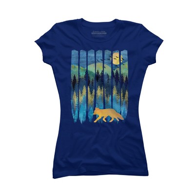 Junior's Design By Humans Fox Forest Night By Maryedenoa T-Shirt
