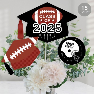 Big Dot of Happiness Grad Football - 2025 Graduation Party Centerpiece Sticks - Table Toppers - Set of 15