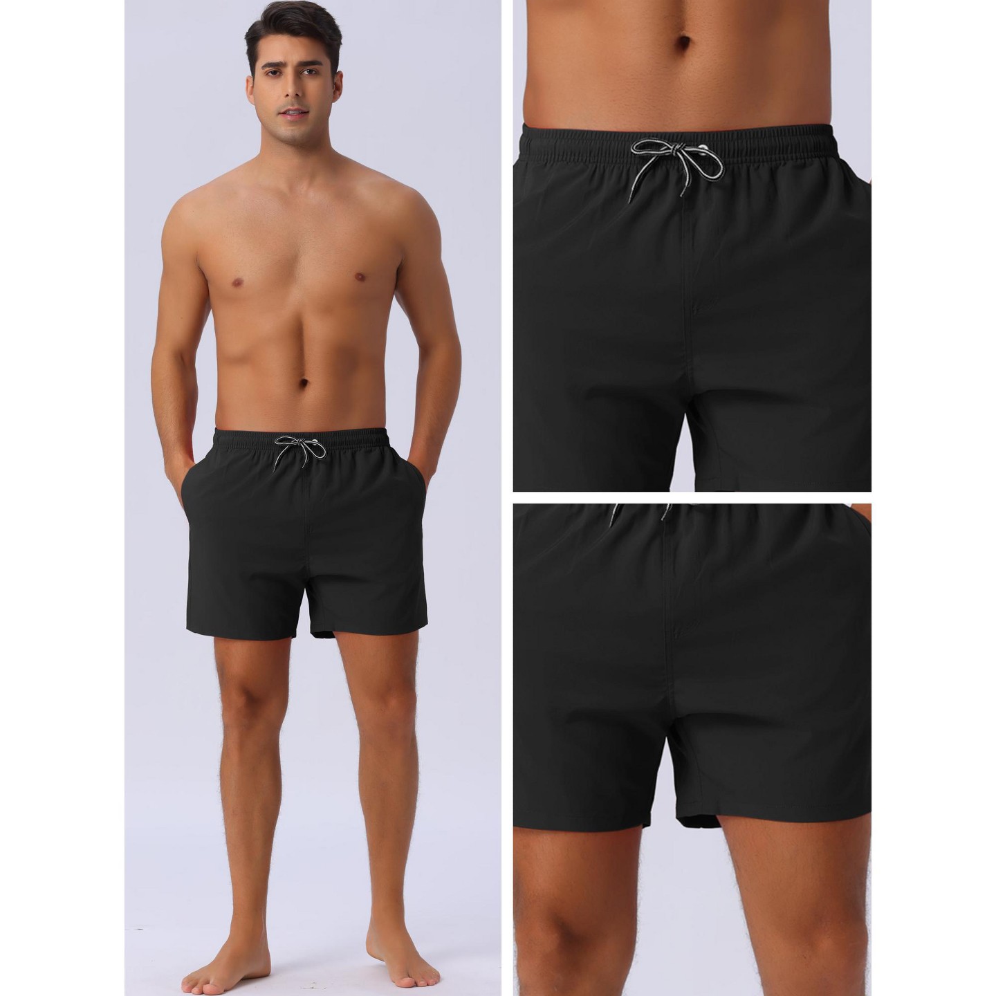 INSPIRE CHIC Men's Drawstring Waist Side Pockets Mesh Lining Beach Swim Trunks Black 32, цвет: Чёрный — фото 4