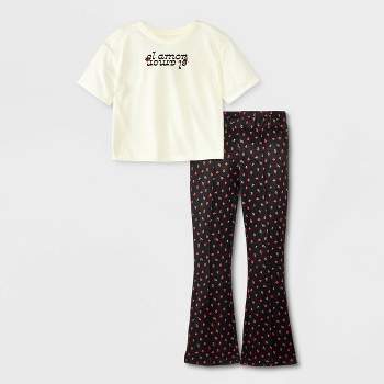Girls' Short Sleeve Flare Pants Pajama Set - art class™