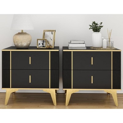 TIRAMISUBEST Nightstands Set of 2 with 2 Drawers Storage,Table with Sturdy Metal Legs, Modern Night Stands Organizer, Suitable for Living Room Bedroom