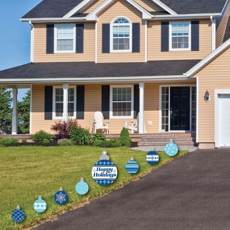Big Dot of Happiness Blue and Silver Ornaments - Yard Sign and Outdoor Lawn Decorations - Holiday and Christmas Party Yard Signs - Set of 8, 2 of 8