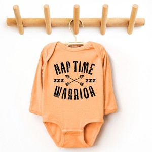 The Juniper Shop Nap Time Warrior Long Sleeve Bodysuit - NB - Peachy - 1 of 4
