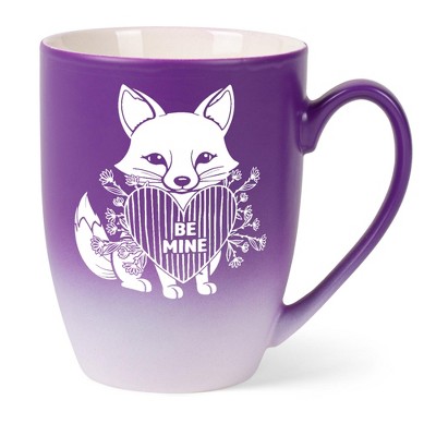 Elanze Designs Romantic Valentines Coffee Cup Mug 12 Ounce Ceramic With Ombre Gradient Be Mine Floral Fox Purple and White