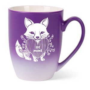 Elanze Designs Romantic Valentines Coffee Cup Mug 12 Ounce Ceramic With Ombre Gradient Be Mine Floral Fox Purple and White - 1 of 4