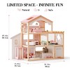 ROBOTIME Dollhouses Wooden Doll House, Toy Furniture Set, Toddler Doll House for 3 Year Old, Kids Doll House ,Girls Gifts, Pink, 11.6"*31.5"*27.4" - 3 of 4