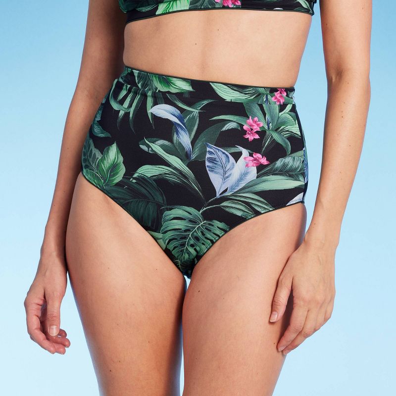 Women&#39;s Tropical Print Reversible Extra High Waist Medium Coverage Bikini Bottom - Kona Sol&#8482; Multi, 1 of 8