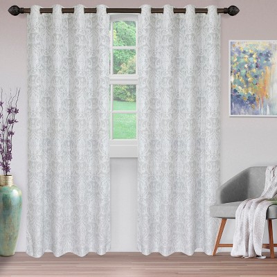 Jacquard Woven Textured Srolling Damask 2-Piece Curtain Panel Set with Stainless Grommet Header - Blue Nile Mills
