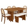 Walnut Farmhouse Dining Set for 6 - Solid Rubber Wood Table with 4 Upholstered Chairs & 1 Bench-Tanpinhause - 2 of 4