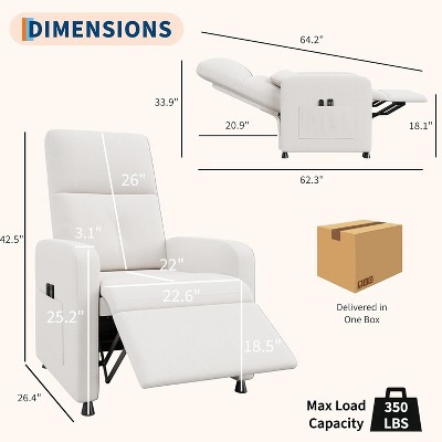 Power Recliner with Massage & Heat, Electric Ergonomic Chair with Overstuffed Tall Back, Padded Seat, 2 Side Pockets & USB Port