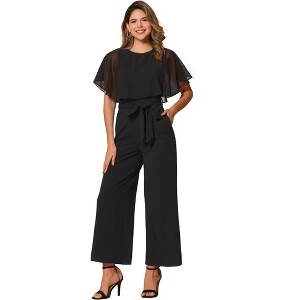 INSPIRE CHIC Women's Casual Dressy Cape Ruffle Sleeve Tie Waist Wide Leg Jumpsuits - 1 of 4