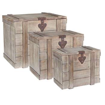Household Essentials 3pc Antiqued Decorative Trunk Set Small Medium and Large