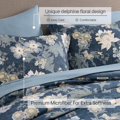 Der Rose BALHAM TRADE-Queen Comforter Set 7 Pieces Floral Antique Blue for All Seasons, Bed in a Bag Queen Rain Washed-Queen 90"x90" — фото 5