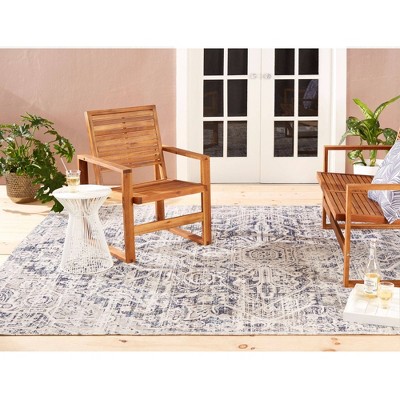 Sofia Medallion Navy Blue and Aqua Synthetic Indoor/Outdoor Rug, 7'9"x10'2"