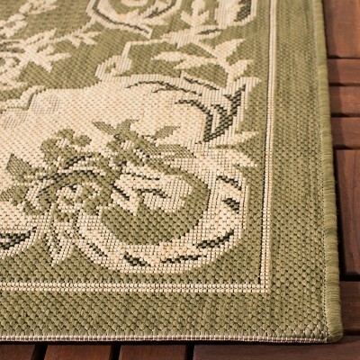 Courtyard Cream and Green Rectangular Synthetic Area Rug