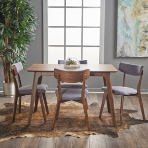 GDFStudio Leora Mid-Century Modern Wood Fabric Upholstered 5 Piece Dining Set - 1 of 4