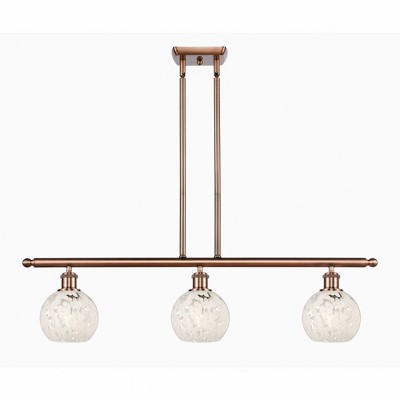 White Mouchette - 3 Light Stem Hung Island In Modern Style-8.5 Inches Tall and 36 Inches Wide