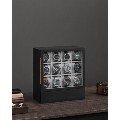 Ebony Black Solid Wood 12-Slot Men's Watch Display Case