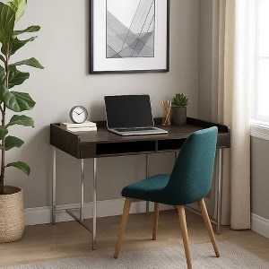 Royal Hampton Wooden Desk with Metal Base and Open Compartments, Brown - 1 of 4
