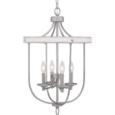 Progress Lighting Gulliver 4-Light Foyer Pendant, Galvanized Finish, Rustic Wood Grained Texture