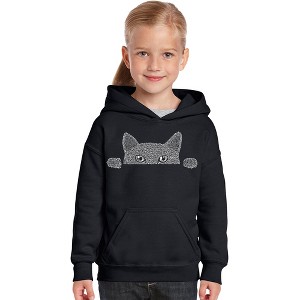 LA Pop Art Girl's Word Art Hooded Sweatshirt - Peeking Cat - 1 of 4