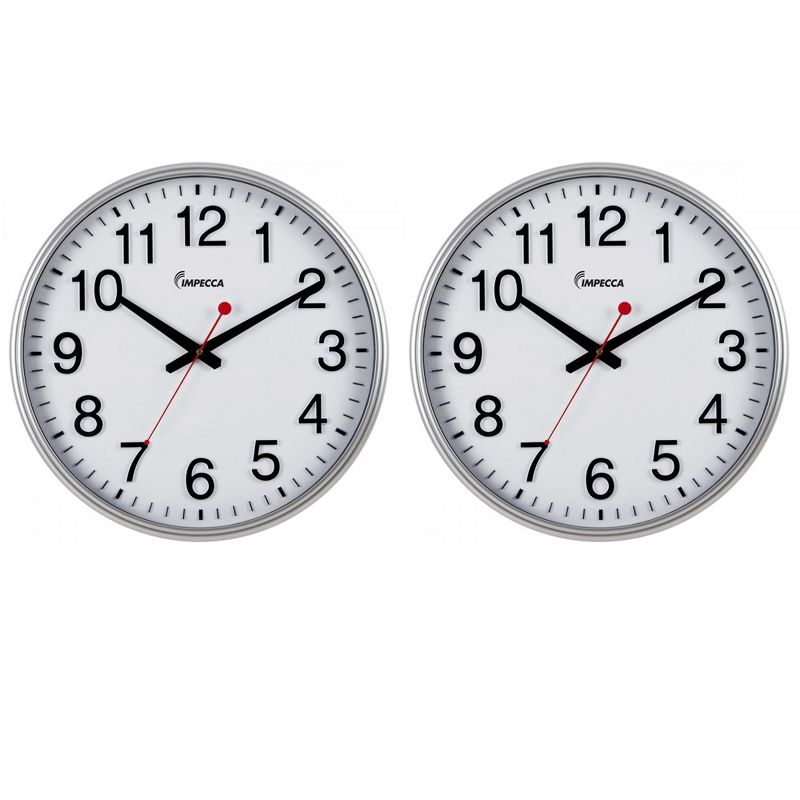 Impecca 18-inch Quiet Movement Wall Clock - Silver Frame, 2 PACK, 1 of 4