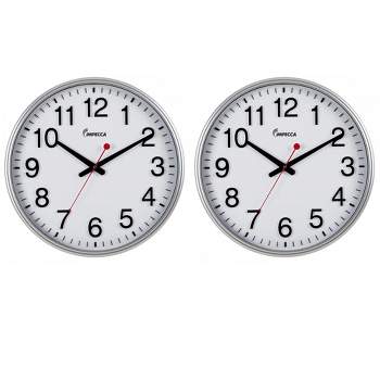 Impecca 18-inch Quiet Movement Wall Clock - Silver Frame, 2 PACK