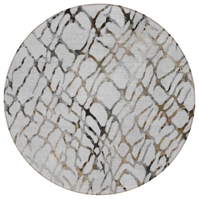 Silver Gray And Charcoal Abstract Washable Indoor Outdoor Area Rug
