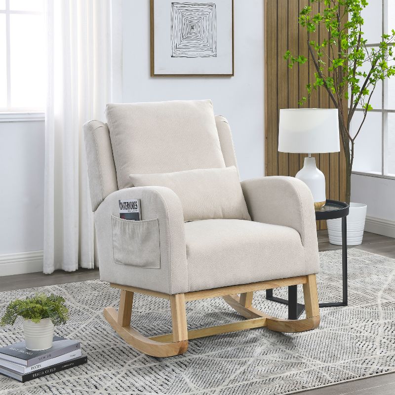 27.5" Contemporary High Back Lounge Arm Rocker with a Lumbar Pillow and Two Side Pockets - ModernLuxe, 1 of 14