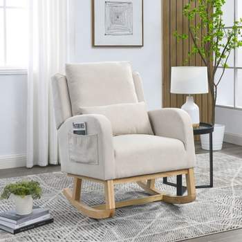 27.5" Contemporary High Back Lounge Arm Rocker with a Lumbar Pillow and Two Side Pockets - ModernLuxe
