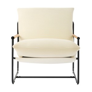 VEVOR Accent Chair, Metal Framed Chair with Wooden Armrests, Modern Cozy Upholstered Armchair, with Soft Foam Cushioning, Detachable Cushion, Beige - 1 of 4