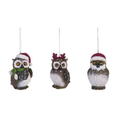 Transpac Resin Holiday Owl Ornament Set of 3 Christmas Home Decorations