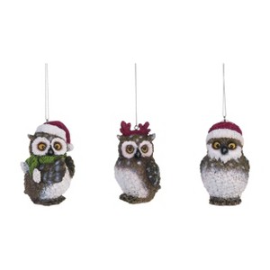Transpac Resin Holiday Owl Ornament Set of 3 Christmas Home Decorations - 1 of 1