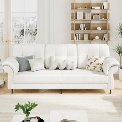 Couches for Living Room,84 Inch Comfy Teddy Fleece Sofas for Living Room with Removable Pillow Curved Armrests, Minimalist Small Couch with Convenient