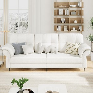 Couches for Living Room,84 Inch Comfy Teddy Fleece Sofas for Living Room with Removable Pillow Curved Armrests, Minimalist Small Couch with Convenient - 1 of 4