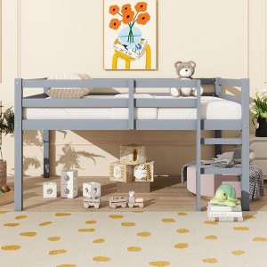CAVINAS Twin/Full Size Loft Bed with Ladder & Safety Guardrails,Rubberwood Bed Frame for Kids Room,Bedroom - 1 of 4