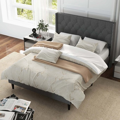 Full Size Upholstered Button Tufted Sofa Bed with Drawers and Waved Shape  Arms, Gray - ModernLuxe