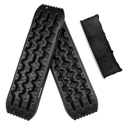 RUGCEL WINCH Quick Recovery Emergency 4 Wheel Drive Tire Traction Board Mats w/ Diamond Array Pattern, 4 Mounting Brackets, & Carrying Case, Black