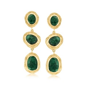 Ross-Simons 17.90 ct. t.w. Emerald Station Drop Earrings in 18kt Gold Over Sterling - 1 of 4