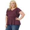 Agnes Orinda Women's Plus Size V Neck Ruffle Sleeve Pleated Peplum Blouses - 2 of 4