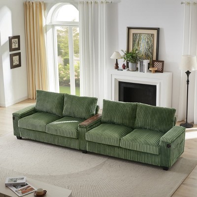 133" Modern Corduroy Deep Seat Sofa with Hidden Storage and USB Ports, 4-Seat Comfy Sofa for Living Room or Bedroom – The Pop Home