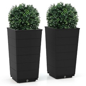 Costway 23" Tall Planter Set of 2 for Indoor/ Outdoor Use Large Self-Watering Plant Pot Black/Brown - 1 of 4