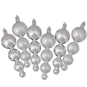 Northlight 6ct Shiny and Matte Finial Shatterproof Christmas Ornament Set 5.75" - Silver