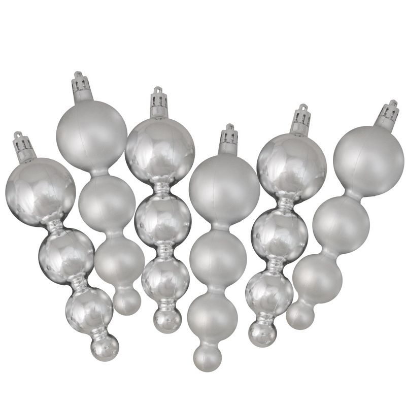 Northlight 6ct Shiny and Matte Finial Shatterproof Christmas Ornament Set 5.75" - Silver, 1 of 2