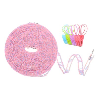 Unique Bargains Plastic Portable Windproof Non-Slip Clothes Drying Rope with Clips 1 Pc