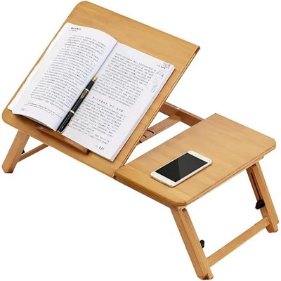 Acekool Bamboo Laptop Tray - Height & Angle Adjustable Foldable Legs Lap Desk, Portable Bed Table for Breakfast, Snack Serving, Working, Writing