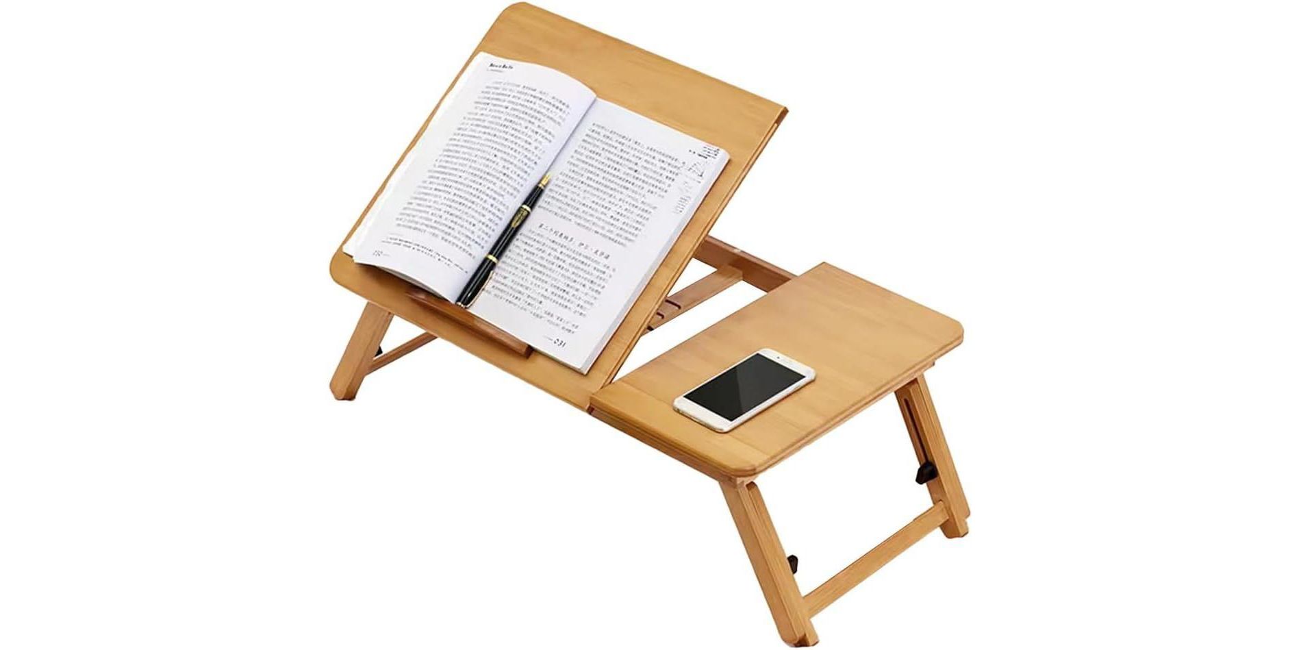 Acekool Bamboo Laptop Tray, Adjustable Height & Angle Lap Desk, Foldable Bed Table for Working, Writing, Breakfast, Snacks