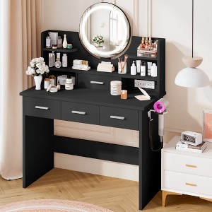 HYLEORY Vanity Desk with Mirror, Power Outlet and Light, Makeup Table with 3 Drawers,2 Color Modes Available for Bedroom - 1 of 4